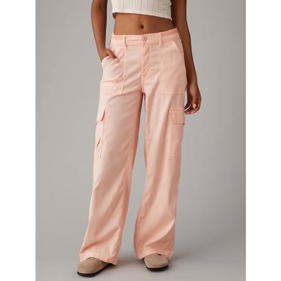 American Eagle Outfitters Pants - American Eagle Mid Rise Baggy Wide Leg Cargo Pants Peach Piink 0